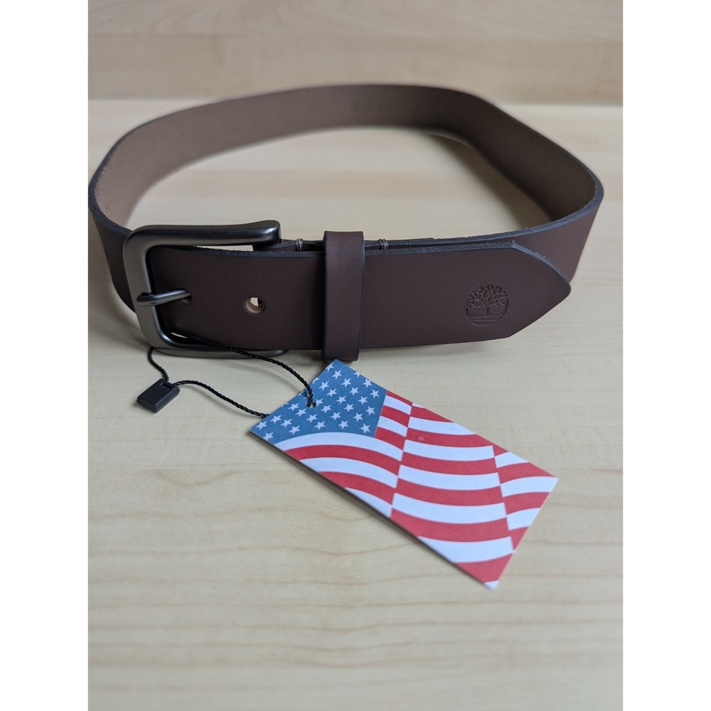 Timberland Brown Leather NWT Dust Bag Made In USA Belt Sz 32 - Picture 2 of 8